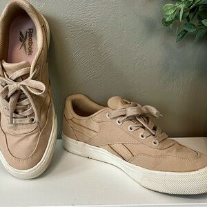 Khaki  Reebok sneaker good used condition. Neutral goes with lots !